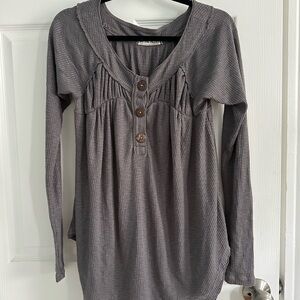 Free People Gray Waffle Long Sleeve Top